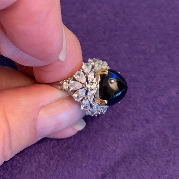 Sapphire ring, new, no tags, solid sterling, domed sapphire, white diamonds sz 7 - Picture 9 of 12